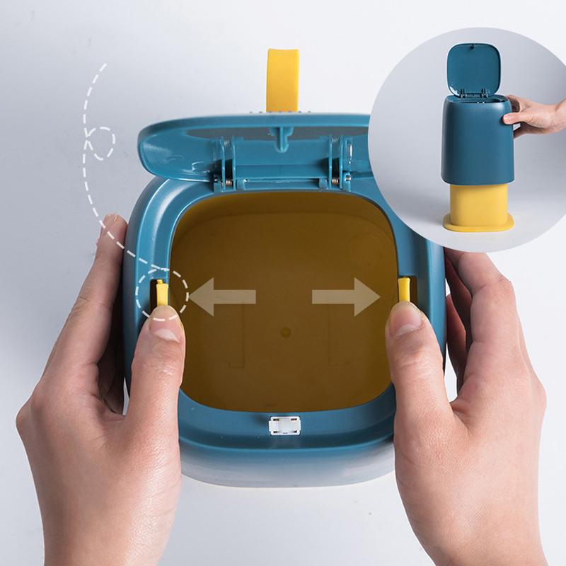 Desktop-Mülleimer, Presstyp, Mini-Mülleimer mit Abdeckung für Büro-Schminktisch, Dunkelblau