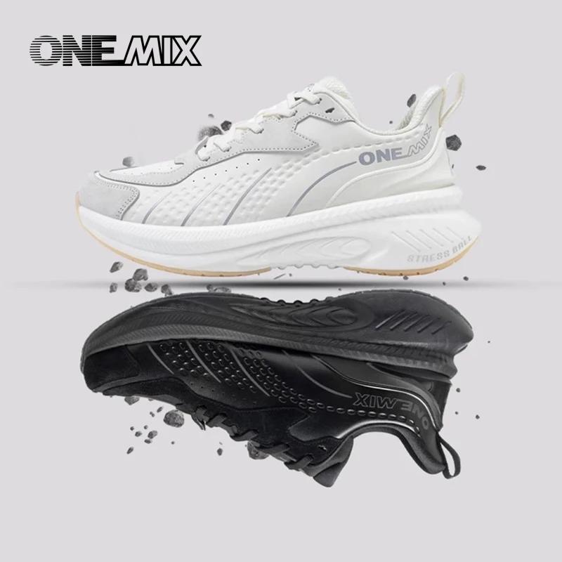 Onemix Winter Training Running Shoes For Men Sport Shoes Leather Warm Wear-Resistant Female Jogging Shoes Walking Sneakers
