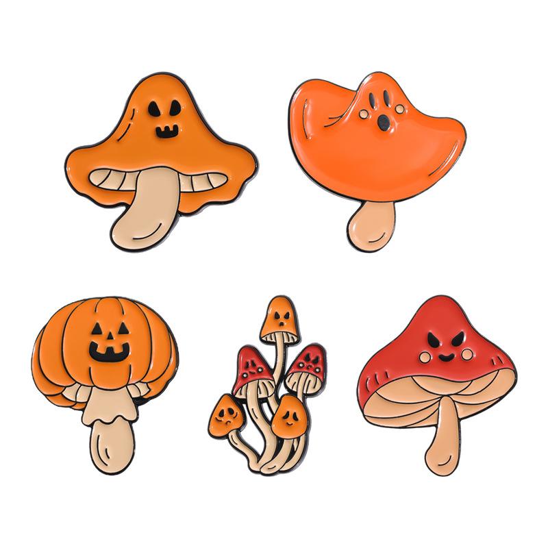 Halloween Adorable Cartoon Plant Series Badge Cute Mushroom Pumpkin Lantern Brooch