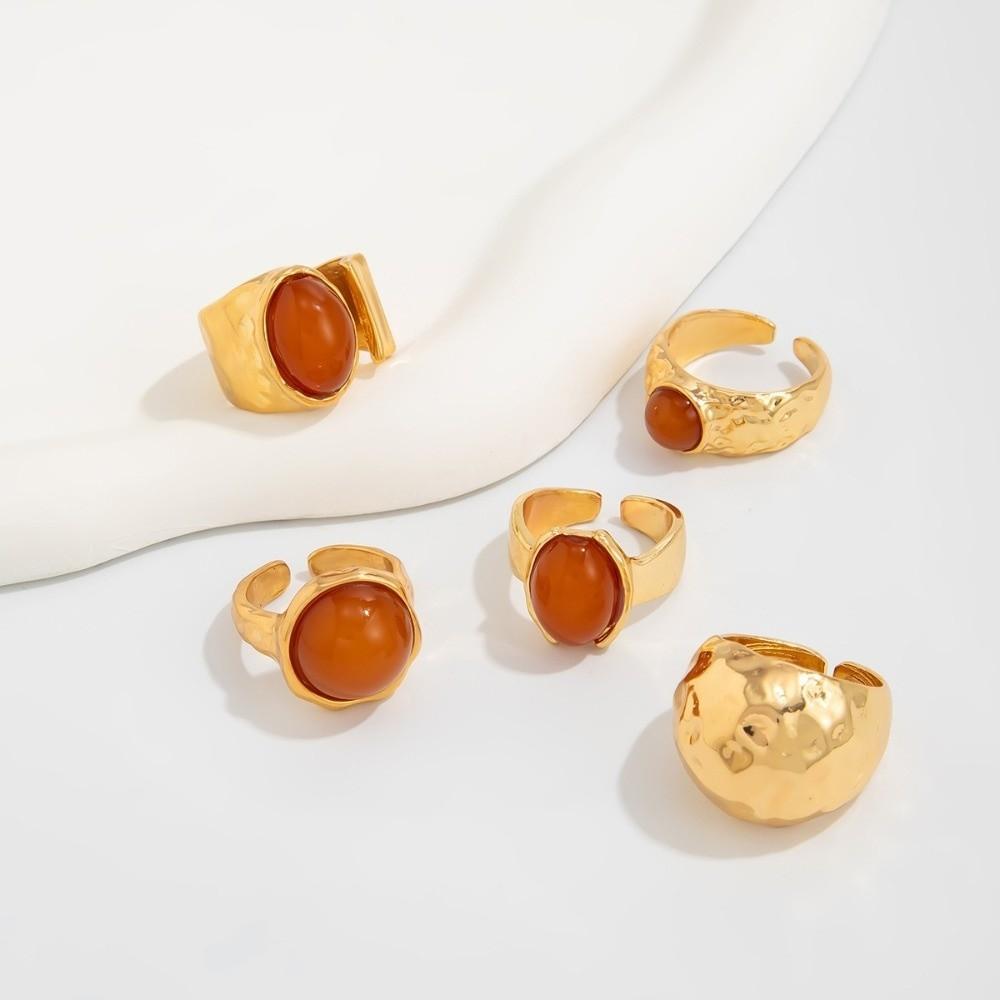 5pcs/7pcs Irregular Chunky Smooth Rings Vintage Retro Metal Ring  Matchable Jewelry