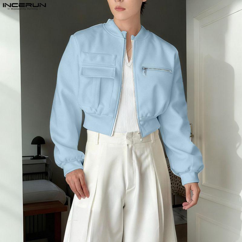 INCERUN Spring Men Zip-up Long Sleeve Casual Loose Short Jackets Coats