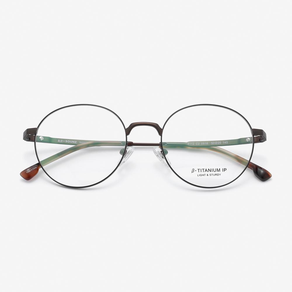 Alloaiweeo [Aloxrounz] Beta Titanium Round Eyeglass Frames Ara8112 C2 Black/Brown