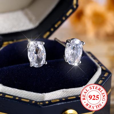 925 Sterling Silber Oval Cut CZ Zirkon Ohrstecker für Frauen Schlichter Hochzeitsschmuck