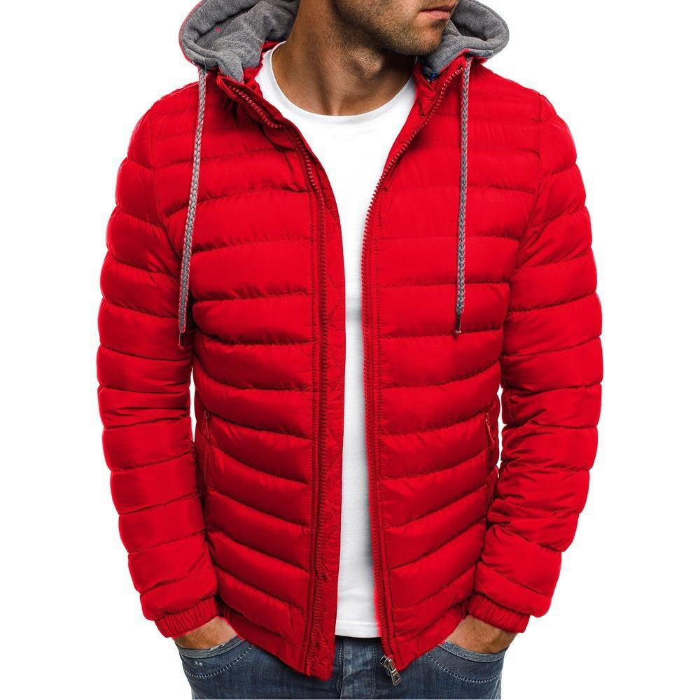 

Winter 2026 Men s Cotton Hooded Jacket with Removable Hat - Fashionable, Padded Outerwear M красный