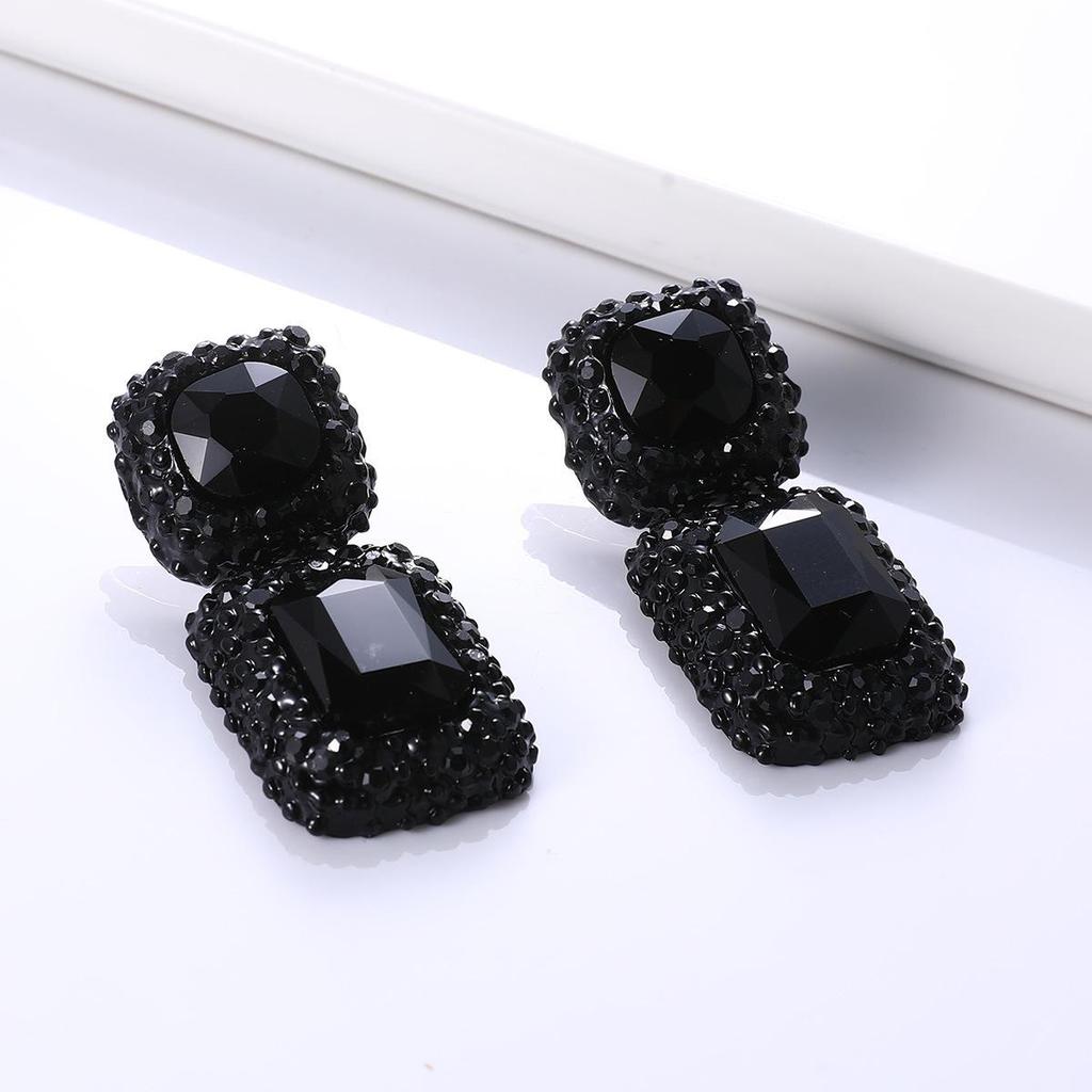 Chic European-American Square Gemstone Stud Earrings: Bold Fashion Jewelry