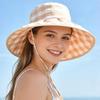Checkered Wide Brim Bucket Hat for Women, UV Protection Sun Hat with Adjustable Chin Strap, Foldable Outdoor Beach Gardening Cap
