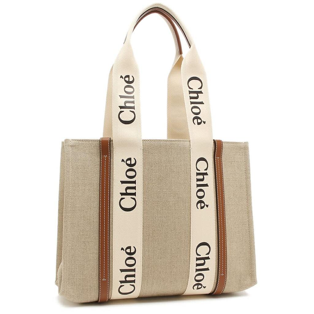 Chloe Woody Medium Tote A4 Size Compatible Bag, Beige/Brown, Women's, CHC22AS383I26, 90U, [Used]