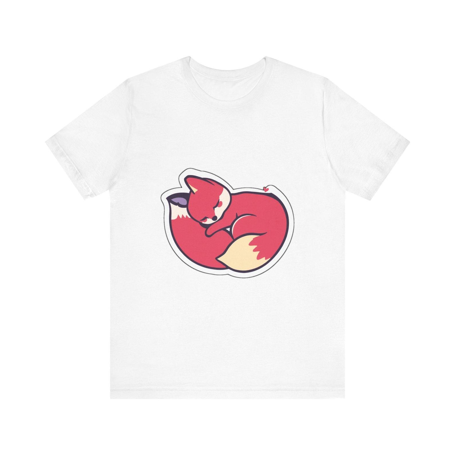 Sleepy Fox Curled Ball Cute Animal T-Shirt, Cute Animal Tee, Animal Lover Gift L