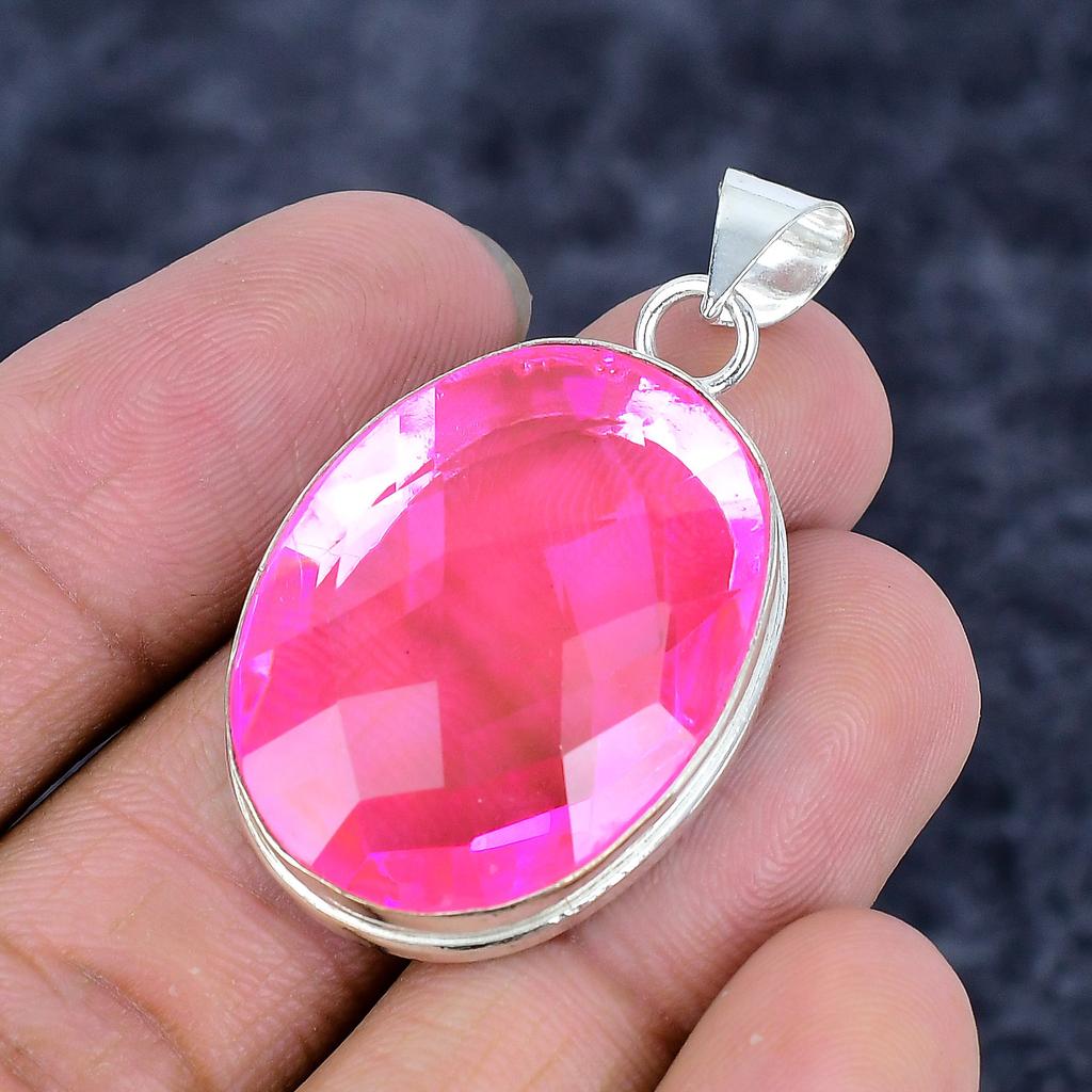 Pink Kunzite Gemstone Handmade 925 Sterling Silver Jewelry Pendant 1.81" M-3241