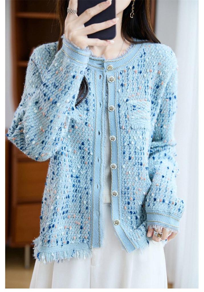 Spring & Summer Wool Sequin Tassel Cardigan - Women's Casual Long Sleeve Stylish Outerwear