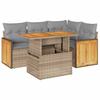 5 Piece Garden Sofa Set with Cushions Beige Poly Rattan & Acacia