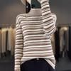 Herbst und Winter neuer Damen-Strickpullover gestreifter Pullover Damen Halbrollkragen kontrastierendes Basic-Shirt Damen Charge