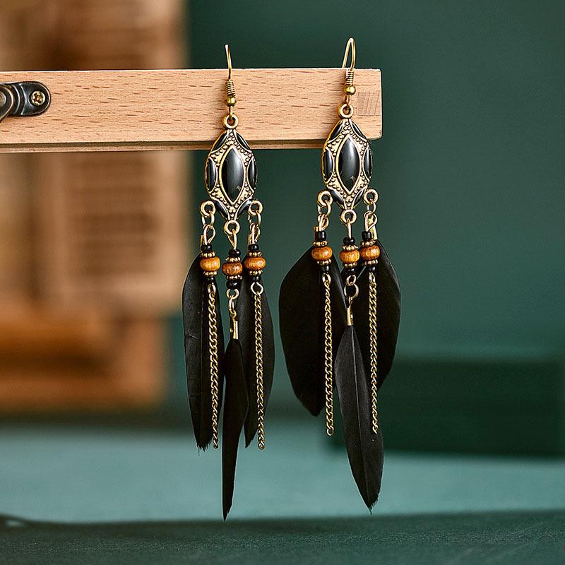 Bohemian Long Tassel Feather Earrings - Trendy Douyin-Inspired Design for Women