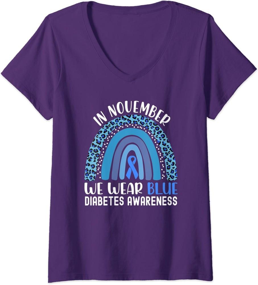 In November We Wear Blue Diabetes Awareness Rainbow Ladies  V-Neck Tshirt Unisex T-Shirt S