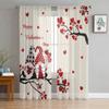 Cartoon Happy Valentine's Day Red Heart Flower Tulle Sheer Voile Window Curtains Blinds for Living Room Bedroom Home Decor2Pcs
