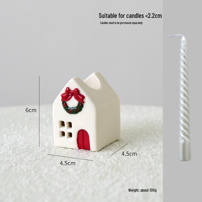 NUCHI Ceramic Nordic Snow House Luminous Christmas Ornament Candlestick Decor