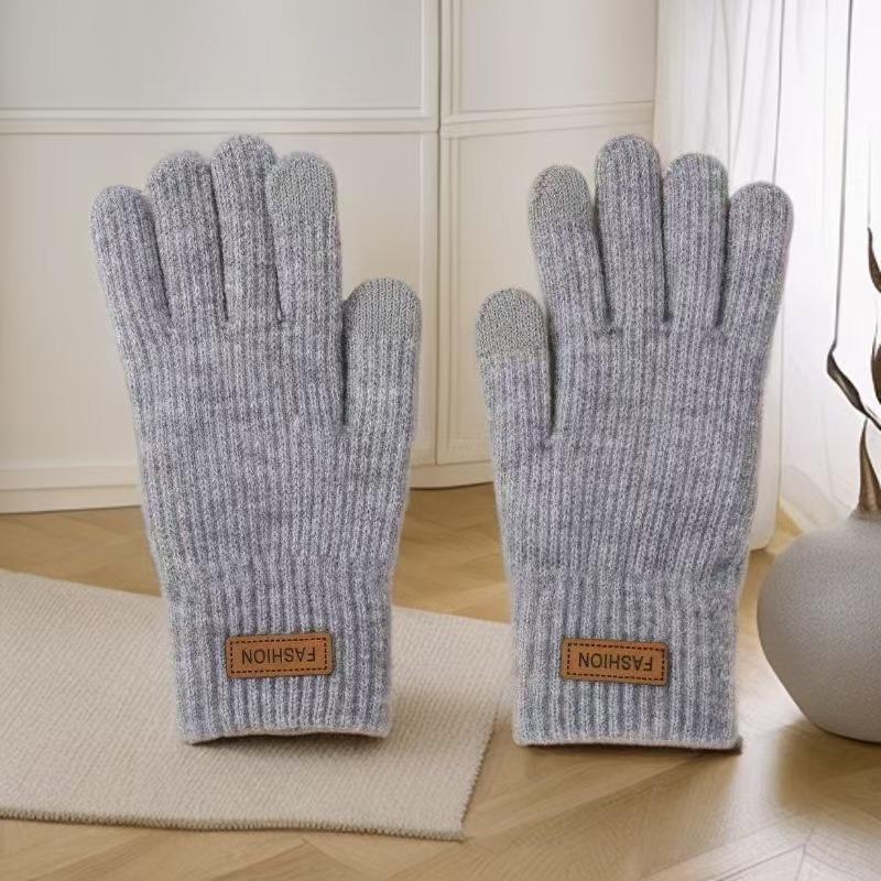 Knitted Gloves Wool Ladies Winter Thickened and Fleece Morandi Candy Color Maillard Gloves