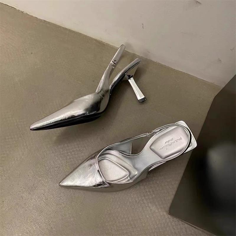 "2025 Summer Black Leopard Print Stiletto Heels - French Style, Closed Toe Sandals"