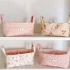 Cotton Small Quilted Storage Basket Square Cosmetic Organizer  Home Supplies