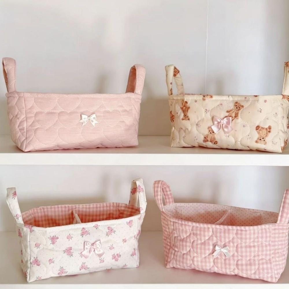 Cotton Small Quilted Storage Basket Square Cosmetic Organizer Home Supplies