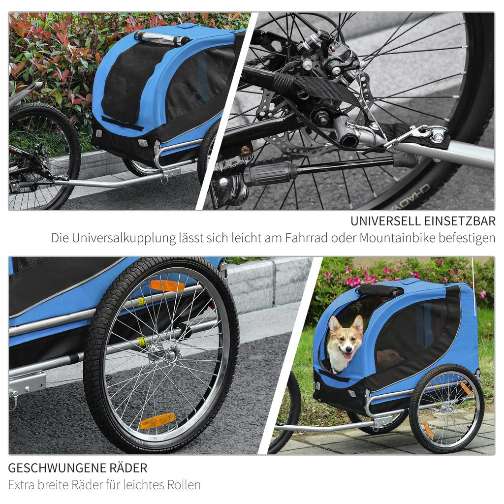 Bike Trailer for Dogs with Universal Coupling, Steel, Blue+Black