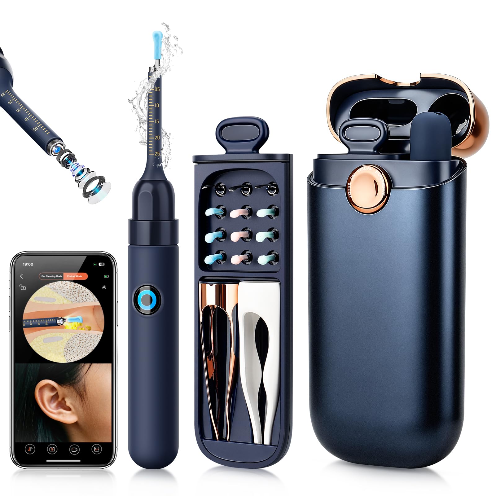 

Earwax Removal Camera with 10MP Inversion Video WIFI IP67 Japanese Instruction Suitable for Children and the Elderly 3.1mm Ultra-Thin Lens, синій