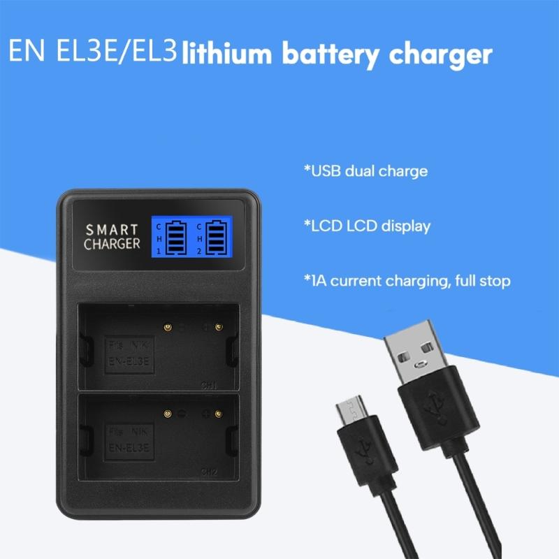 EN-EL3E EN-EL3 Double Slot LCD Display Portable USB Camera Battery Charger for D90 D80 D300S D300 D700 D200 Camera