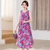 Sleeveless Silk Cotton Dress for Middle-Aged Mothers - Slim Fit, Large Size, Beach Dress for Summer