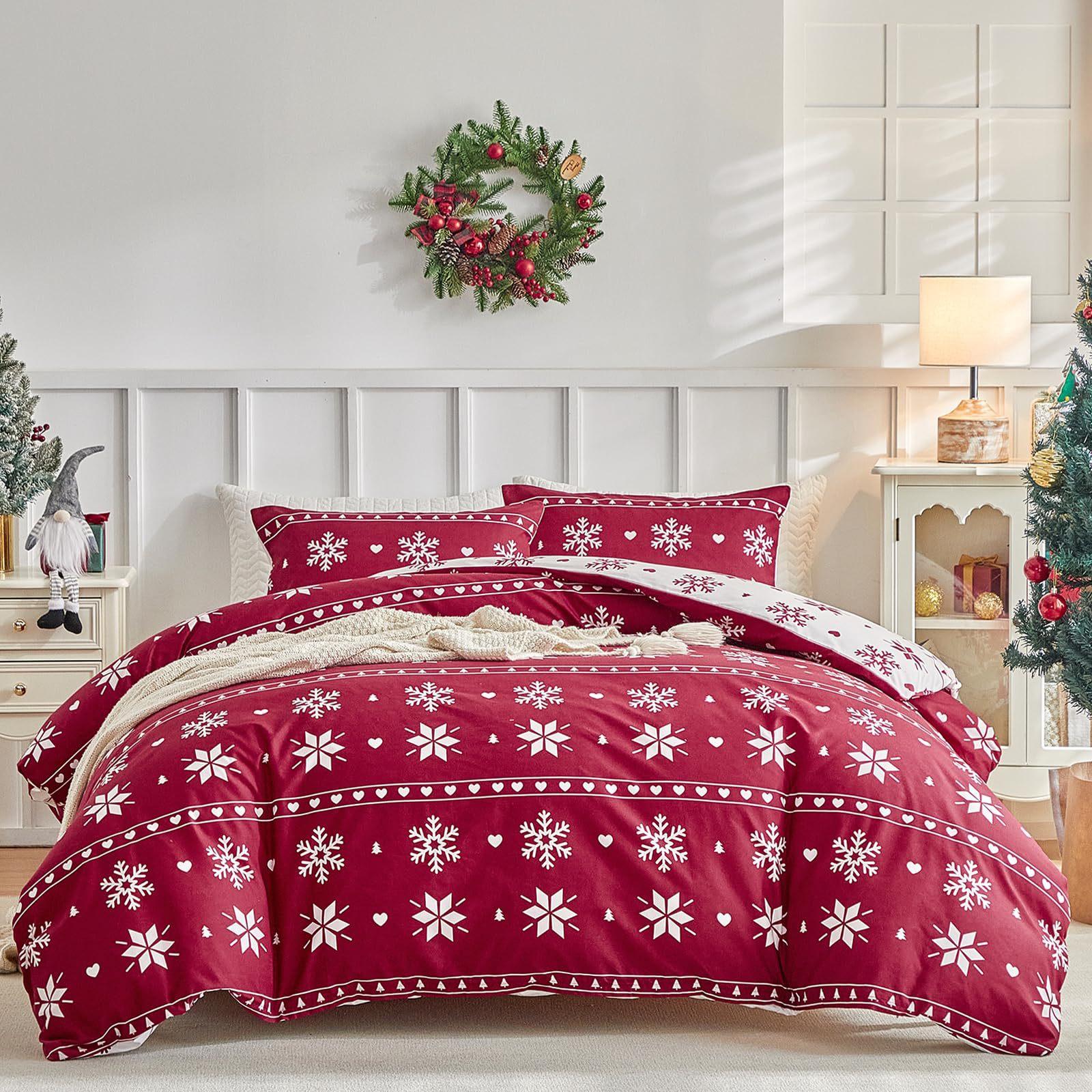 

Christmas Elk Large Print Quilt Set Three-Piece Bedding Kit EU Single 135*200