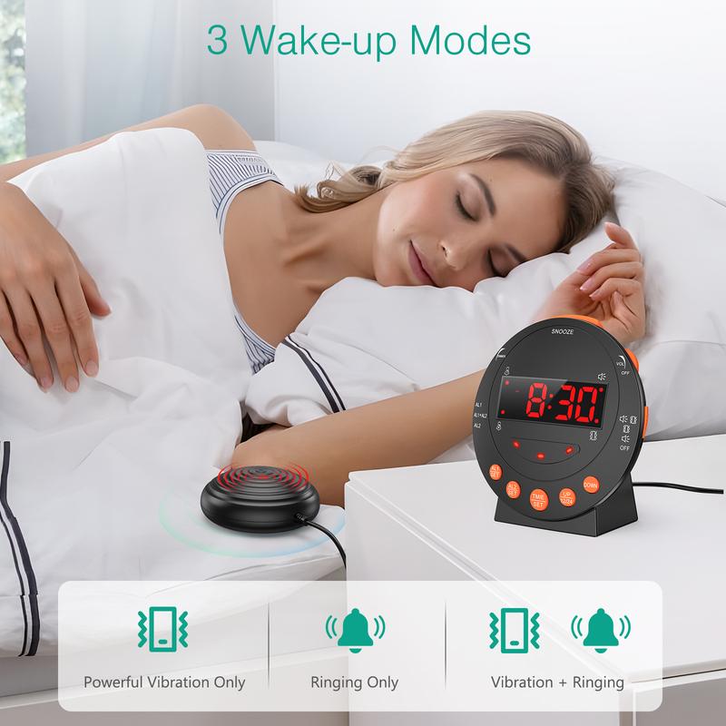 ORIA Loud Alarm Clock with Bed Shaker Vibrating Alarm Clock  with Adjustable Dimmer for Heavy Sleeper Deaf Hard of Hearing