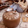 Nordic Embroidered Leather Ottoman: Large-Capacity Round Storage Stool for Living Room