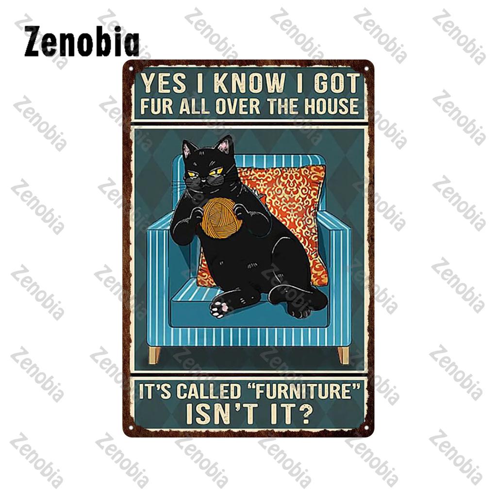 Animal Pet Black Cat Metal Poster Funny Vintage Plaque Metal Signs Tin Signs Cat Sitting On Toilet Tin Plate for Bathroom Decor