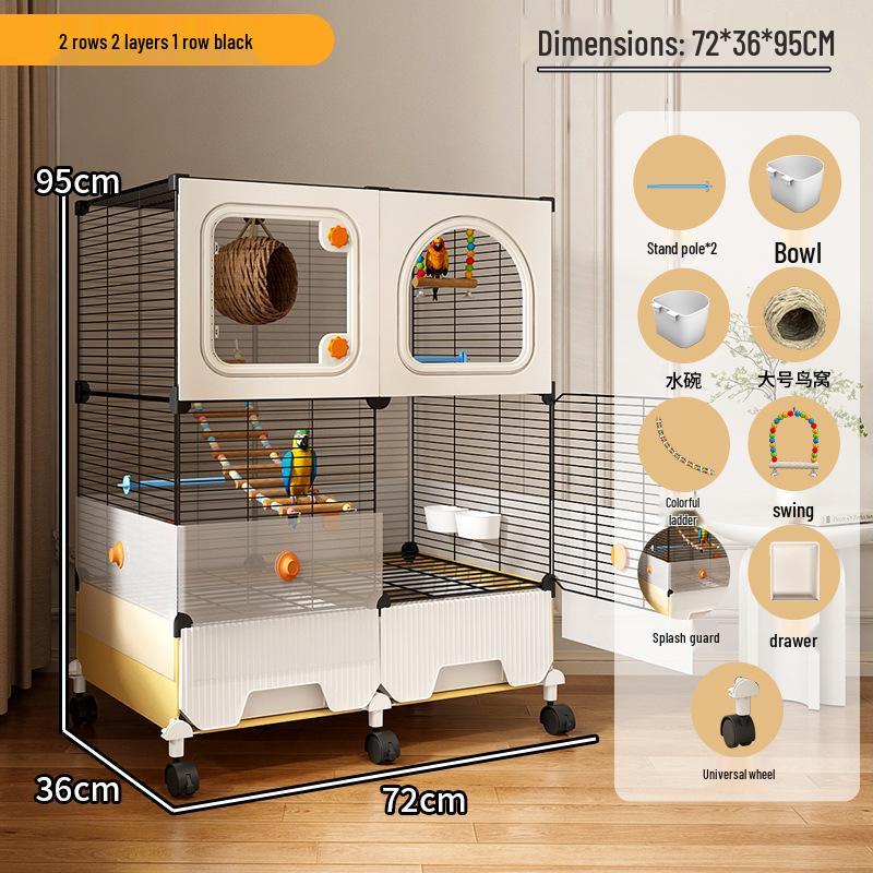 Hao Lei De Zhu Large Anti-Splash Parrot Cage for Cockatiel, Budgie, Lovebird, Sun Conure