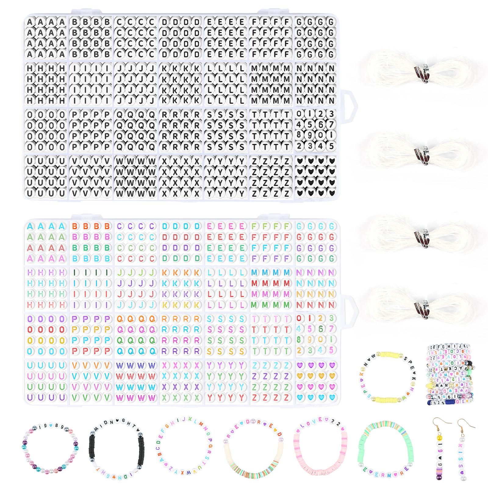 

Набор из 2800 бусин с буквами и нитками, бусины с буквами AZ, круглые бусины с цифрами, бусины в форме сердца, бусины для изготовления браслетов дружбы