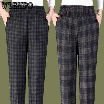Women's Pants Autumn and Winter Plus Size Artistic Retro Plaid Casual Pants High Waist Women's Loose Pants
