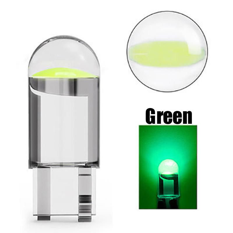 

10 шт. автомобильных светодиодных ламп COB T10 W5W, сигнальная лампа 12 В 7500 К, белая, для салона автомобиля, для чтения, подсветки номерного знака, клиновидные боковые лампы зелёный