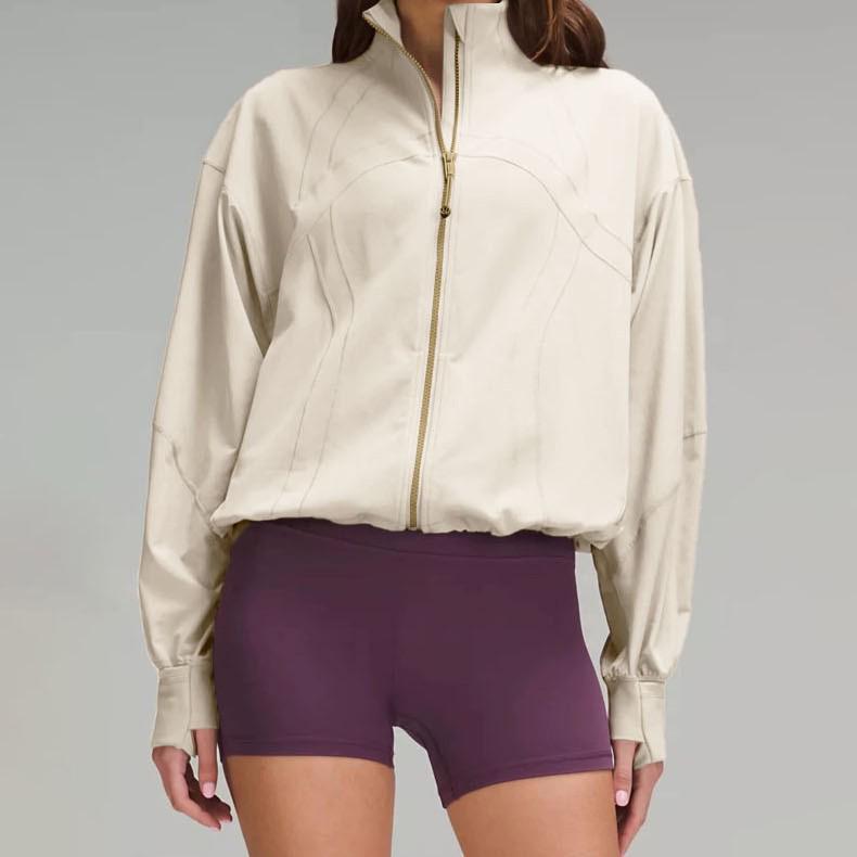 Loose-Fit Bat Sleeve Stand Collar Women's Windproof Sports Jacket for Autumn Yoga and Running