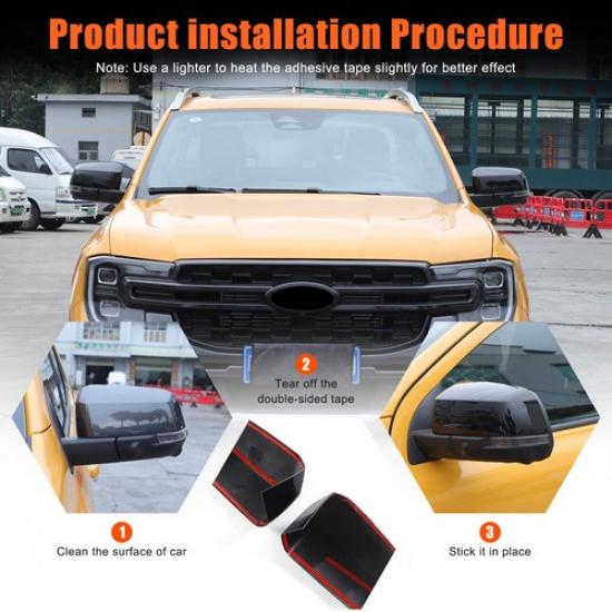 Glossy Black Side Rear Exterior Door Mirror Cap Cover For Ford Ranger +