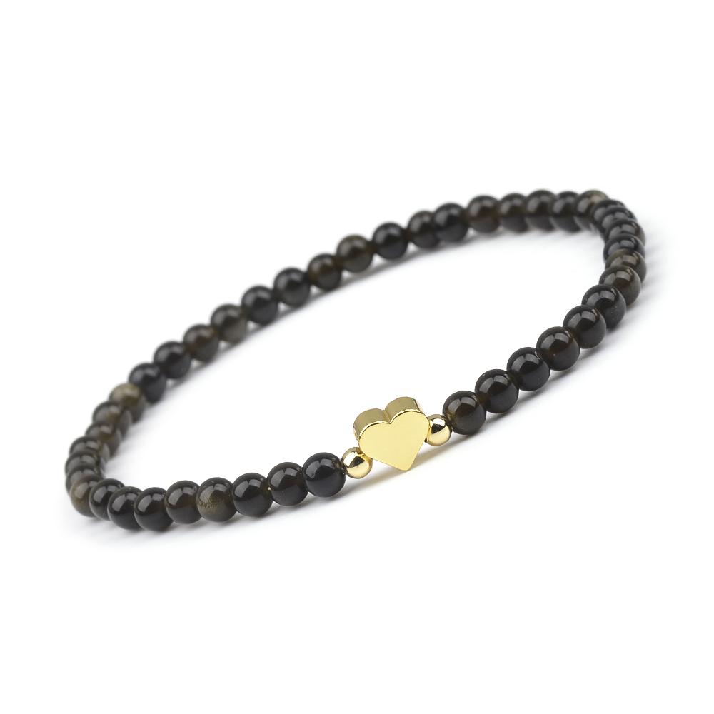 1pc Fashion 4mm Natural Stone Beads Heart Charm Stretchable Bracelet For Women Daily Jewelry