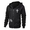 Unisex Streetwear Kapuzen-Reißverschluss-Sweatshirt Mit Kreuz-Print Lockere Passform Langarm Schwarz