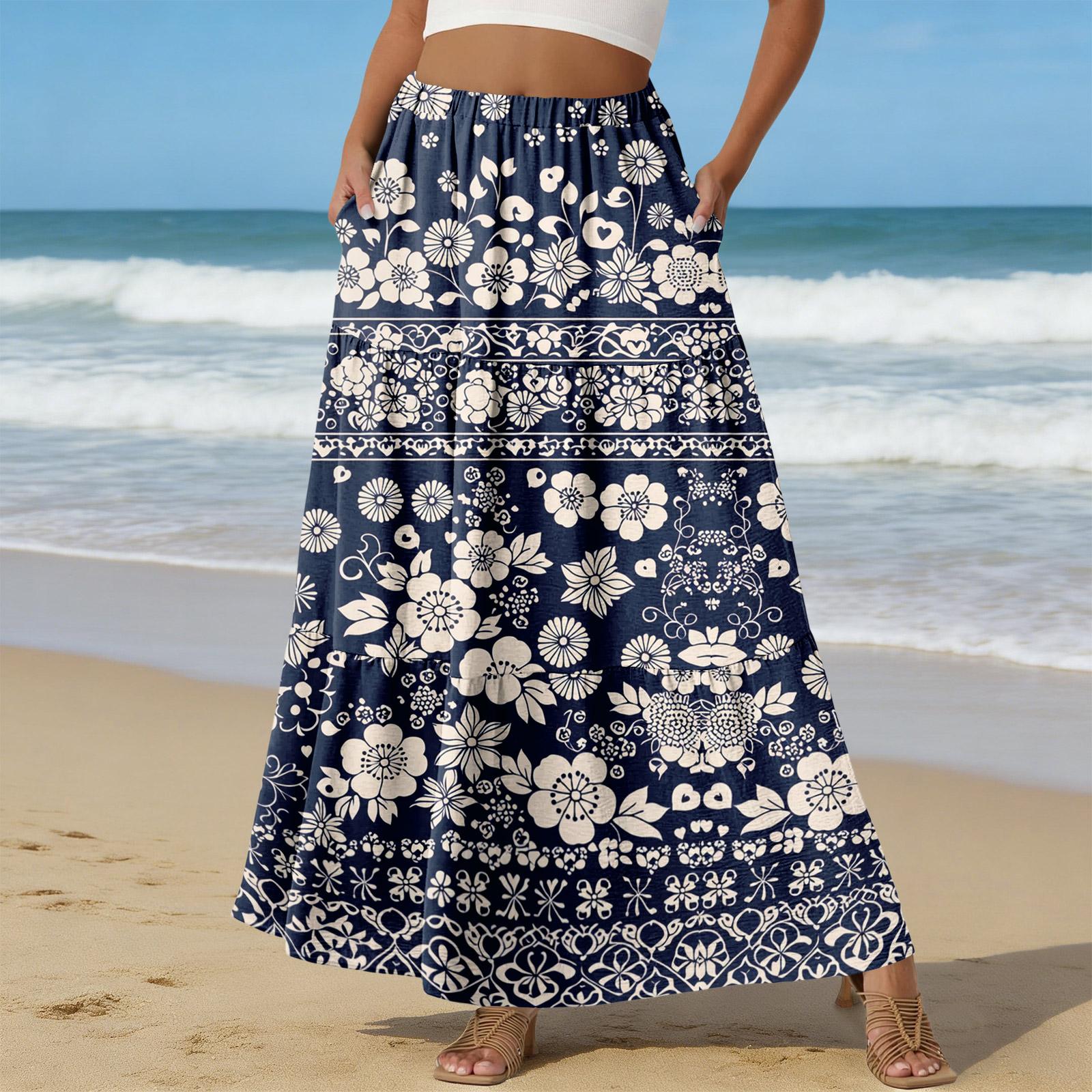 

Women s Casual High Waist Drawstring A-line Skirt Color Skirt With Pockets XL Темно-синій