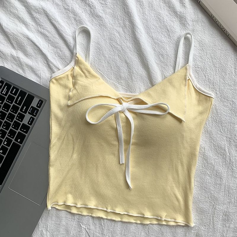 

Чистое Желание Сладкий и Острый Цветной Блок Бант Маленькая Сумка-Слинг Женский Новый Деревянное Ухо Облегающий Короткий Жилет Верхняя Одежда Нижняя Рубашка Женский Yellow All yards