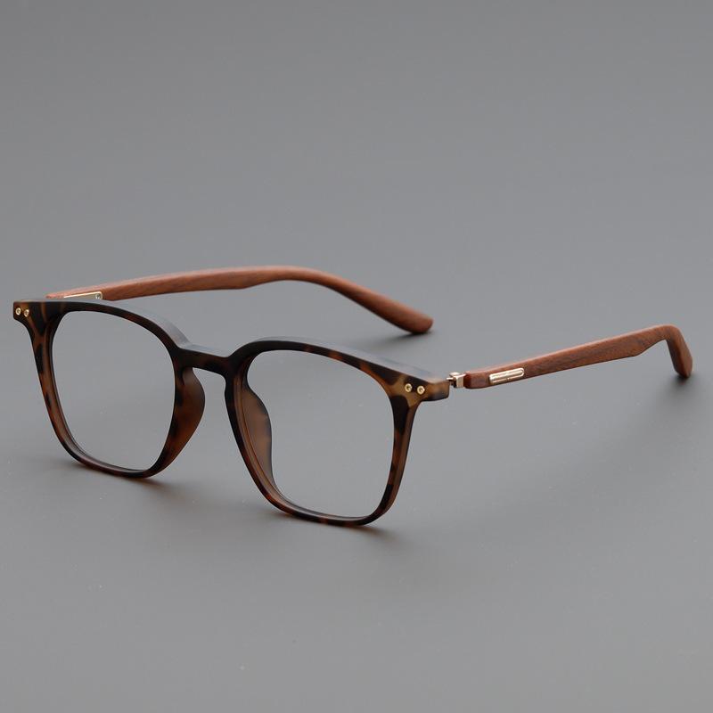 Square Full Frame Glasses Faux Wood Temple Retro Eyewear for Men Women Fashion Daily Use TR90 Lightweight Spectacles