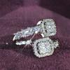 Shiny Zirconia Opening Ring Lady Luxury Silver Color Finger Jewelry Wedding Party Fashion Gorgeous Adjustable Accessories