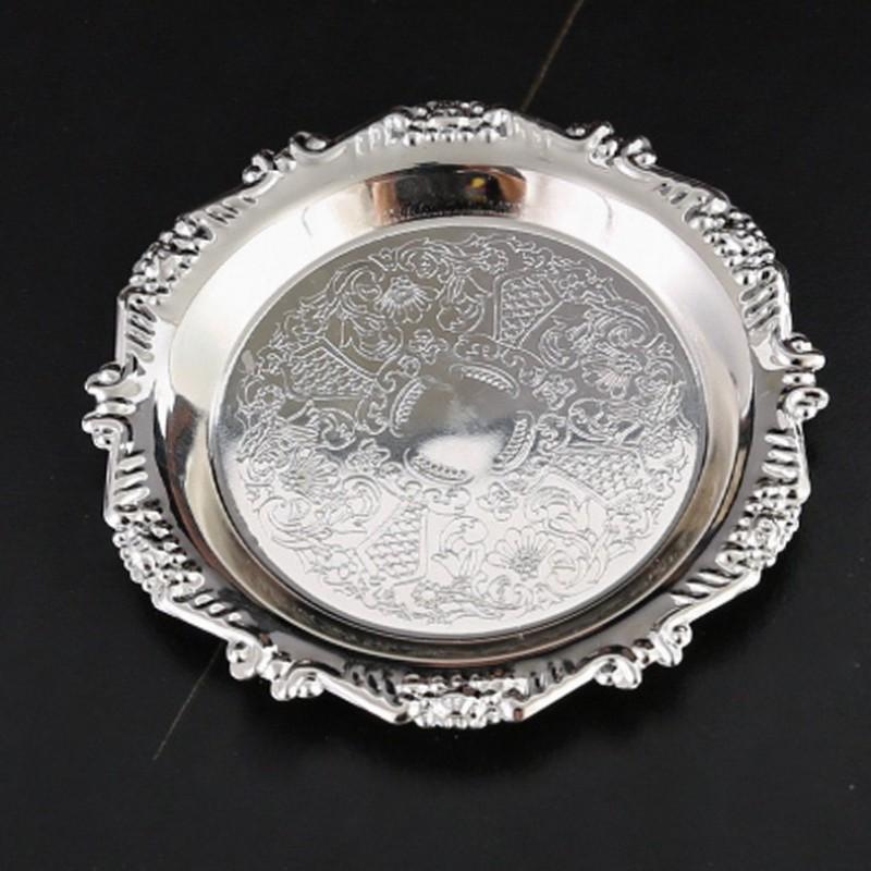 Bandeja Pequeña Dorada Metálica en Relieve para Servir Frutas Snacks Pastel Postre Taza de Té Exhibición de Joyería