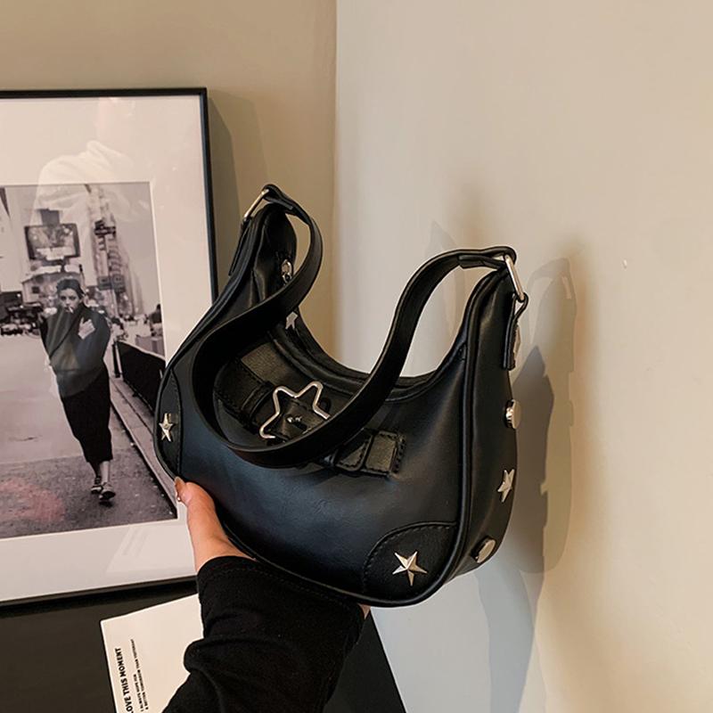 

Vintage Casual Cute White Star Shoulder Underarm Tote Bag Ladies Sling Bags Leather Zip Purses Handbags For Women 22x7.5x18cm чёрный