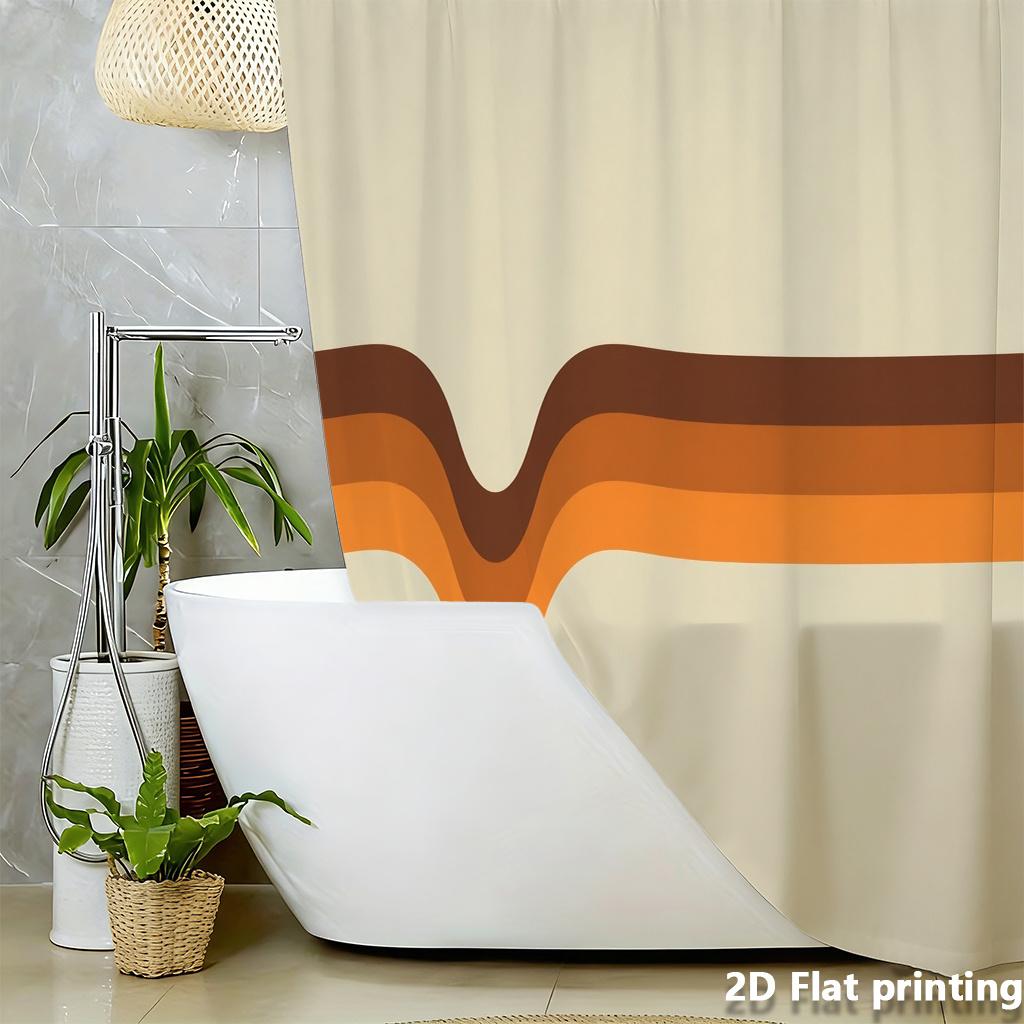 Modern Wavy Line Shower Curtain 1Pc Polyester 2D Flat Print 70.8X70.8 Inch Brown Orange Beige Abstract Bathroom Decor