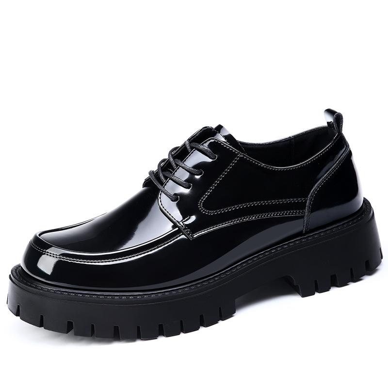 2025 Spring and Summer New Breathable Men's Big Head Leather Shoes Platform Patent Leather Glossy Business Casual Shoes Hairstylist Trendy Shoes