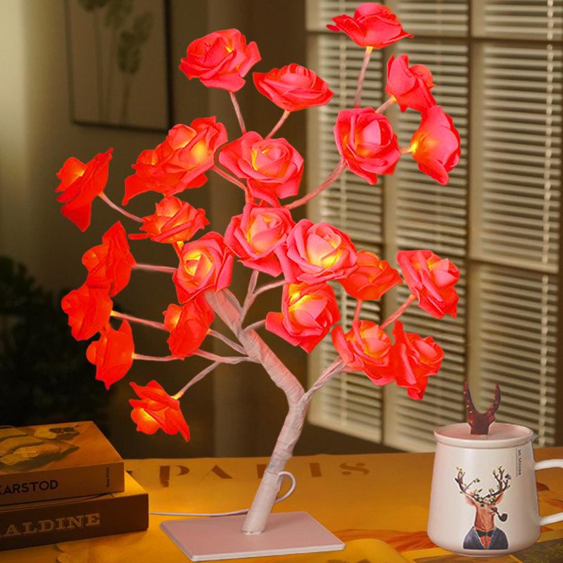 USB Remote Control LED Rose Tree Night Light for Bedroom - Perfect As a Birthday Gift.