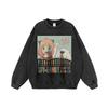 Mens Oversized Hoodie With Vintage Cartoon Print Heavyweight Washed Cotton Streetwear